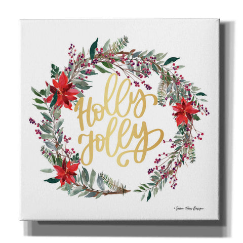 Image of 'Holly Jolly Poinsettia Wreath' by Seven Trees Design, Canvas Wall Art