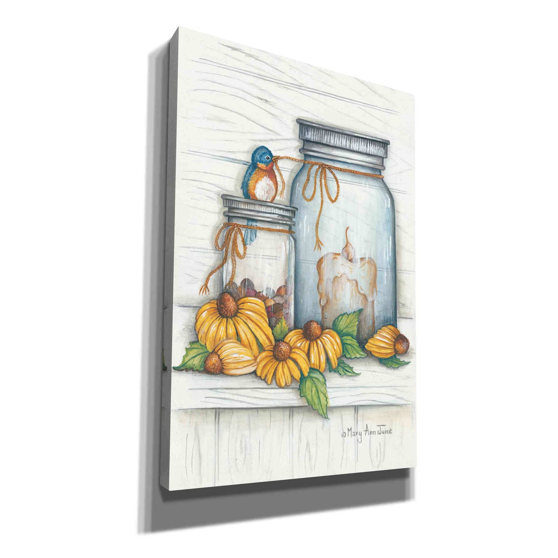 'Blue Bird and Coneflowers' by Mary Ann June, Canvas Wall Art