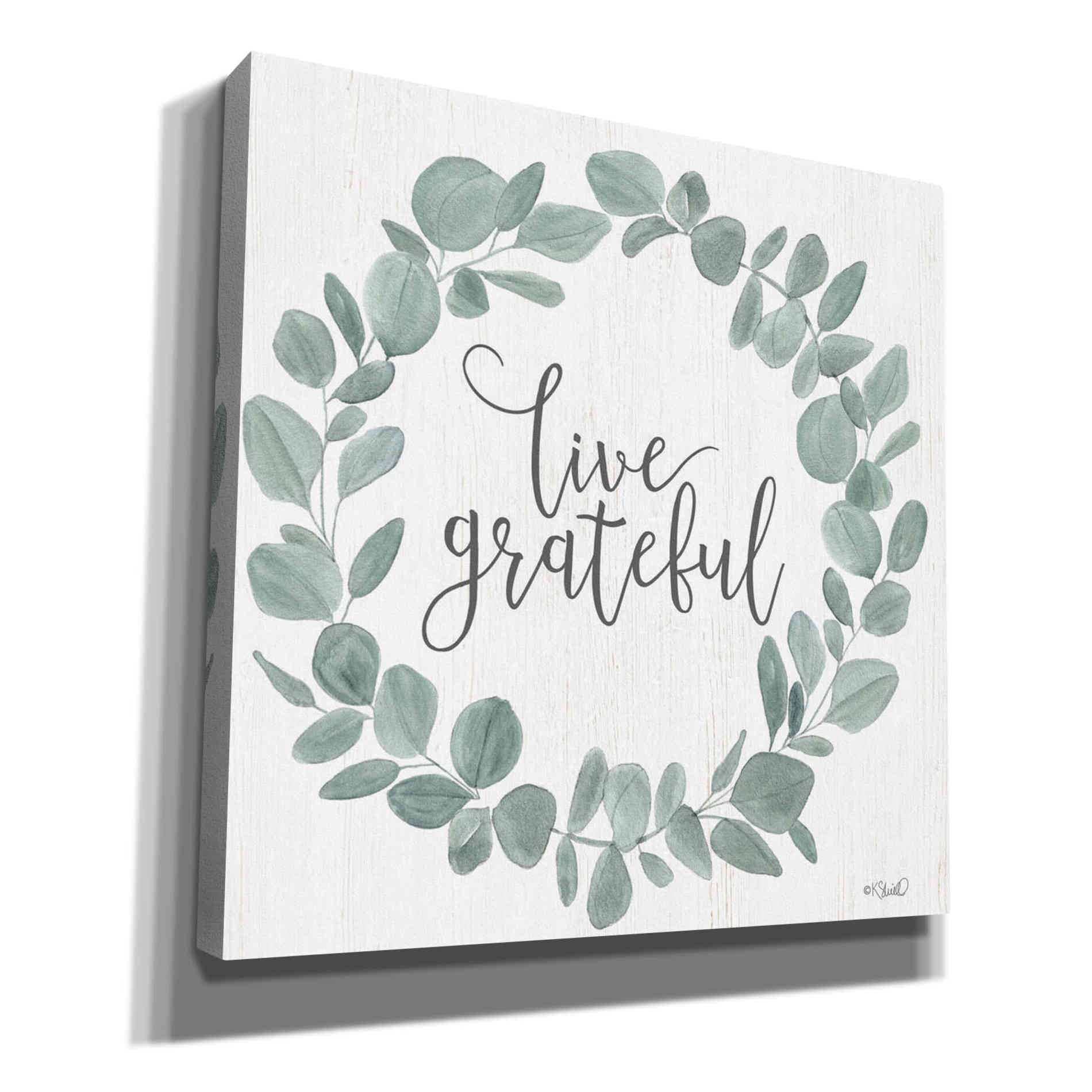 'Live Grateful Eucalyptus Wreath' by Kate Sherrill, Canvas, Wall Art