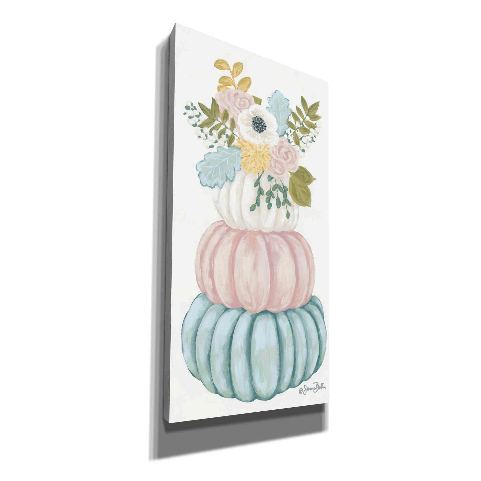 'Floral Pumpkins' by Sara Baker, Canvas, Wall Art