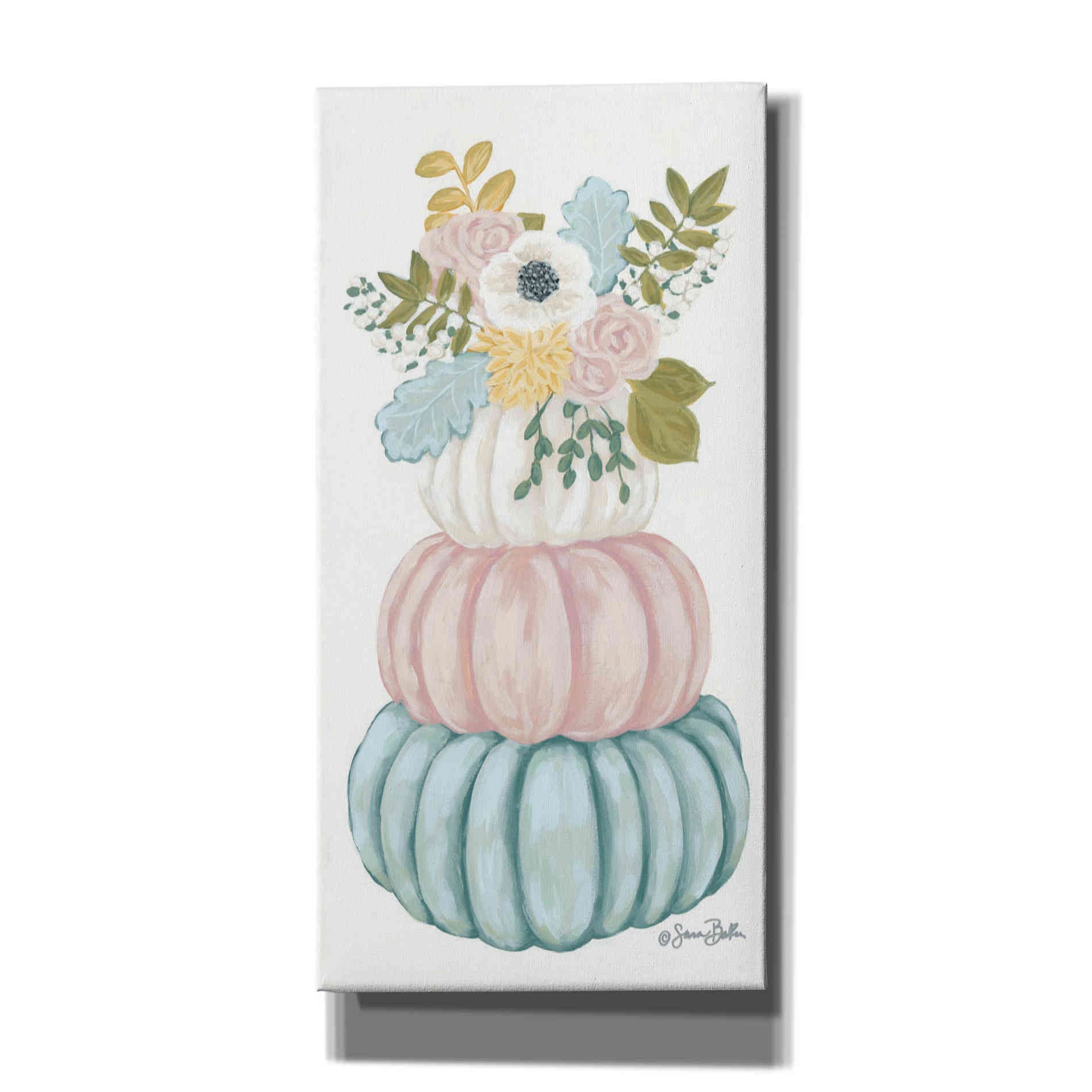 'Floral Pumpkins' by Sara Baker, Canvas, Wall Art
