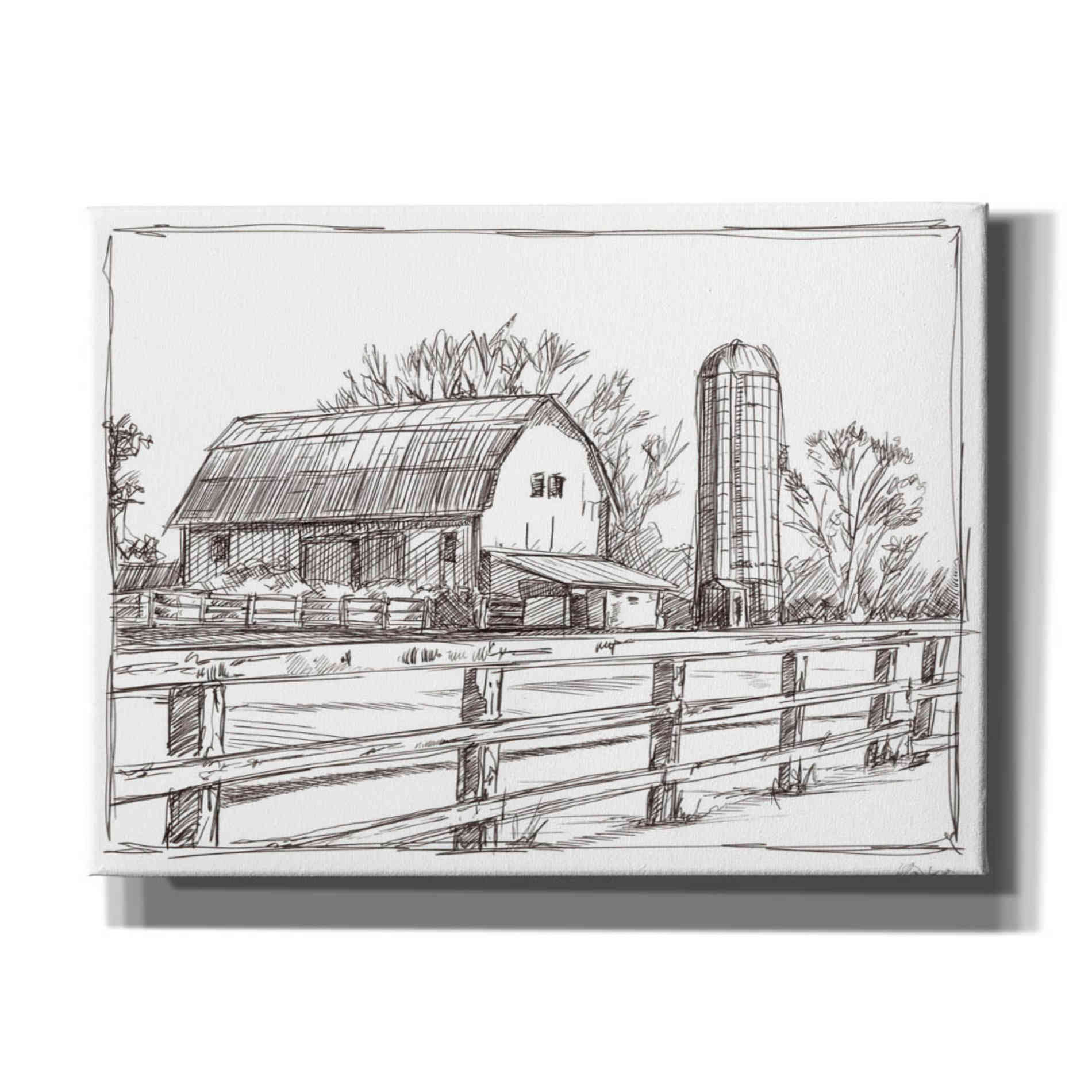 'Farm Sketch I' by Ethan Harper, Canvas Wall Art