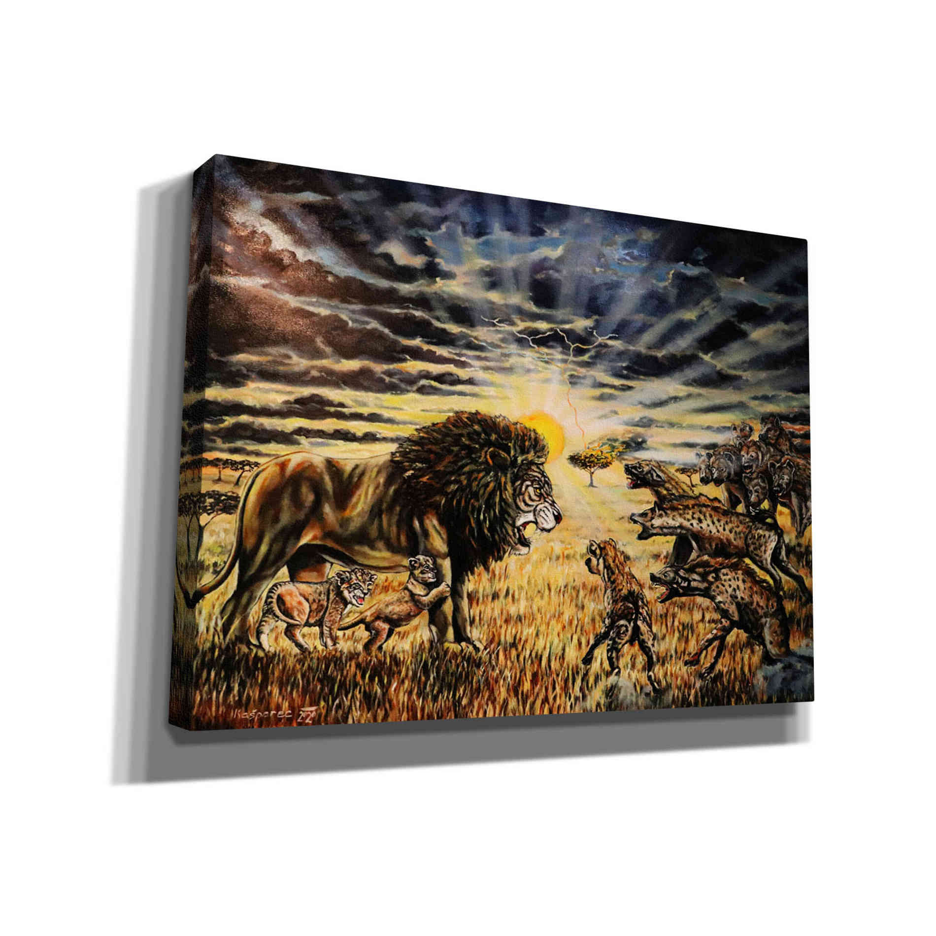 'Lion Hyenas' by Jan Kasparec, Canvas Wall Art