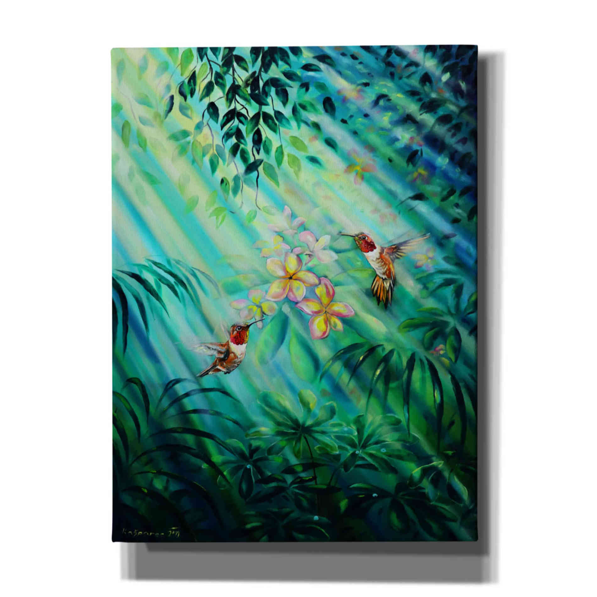 'Hummingbirds Plumeria' by Jan Kasparec, Canvas Wall Art