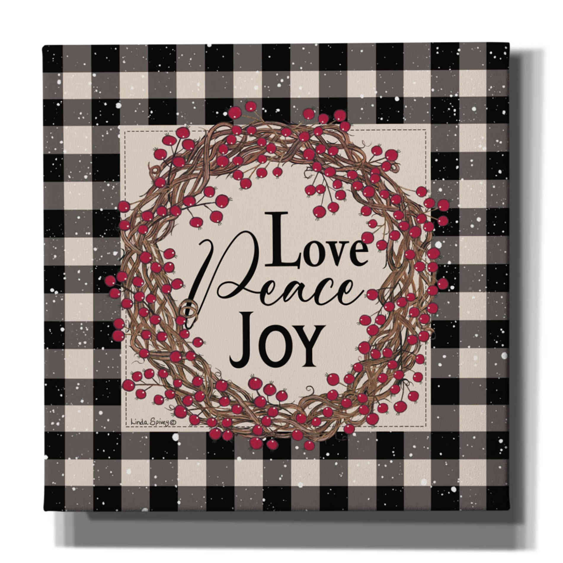 'Love Peace Joy with Berries' by Linda Spivey, Canvas Wall Art
