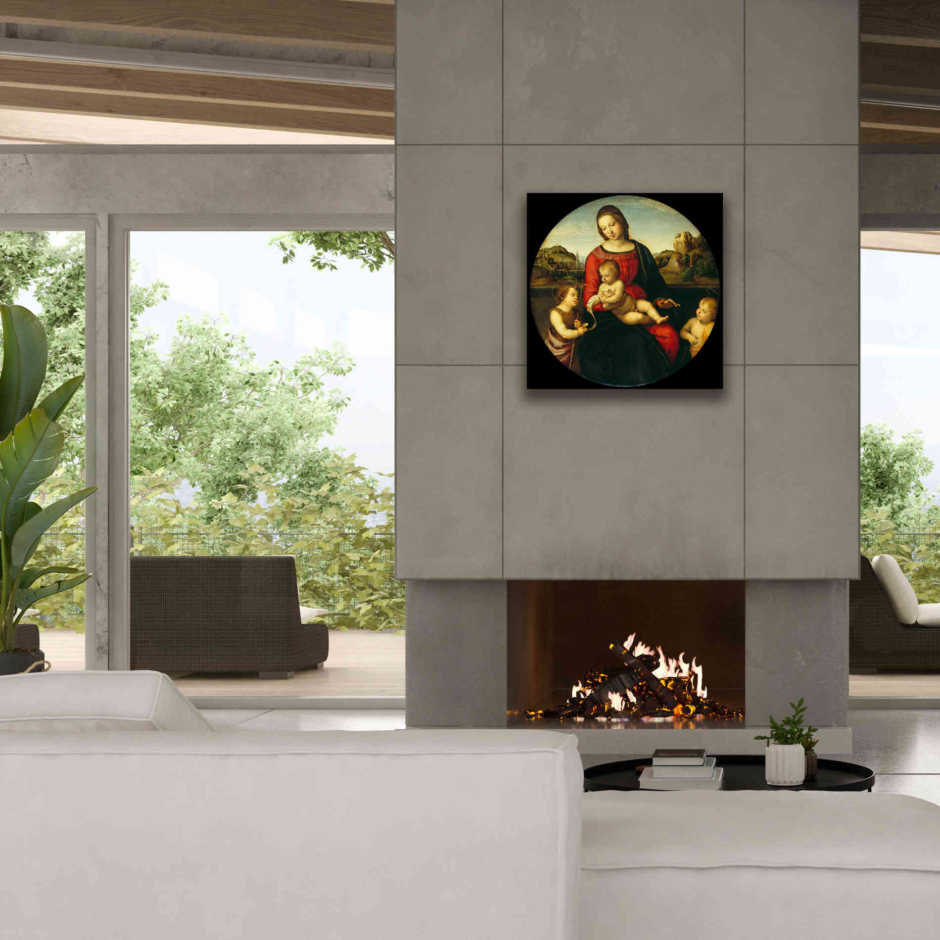 'Madonna with Child, St. John and a Child Saint' by Raphael, Canvas Wall Art,26 x 26