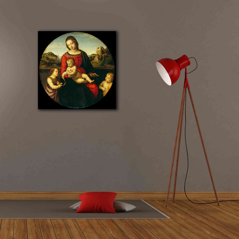 Image of 'Madonna with Child, St. John and a Child Saint' by Raphael, Canvas Wall Art,26 x 26