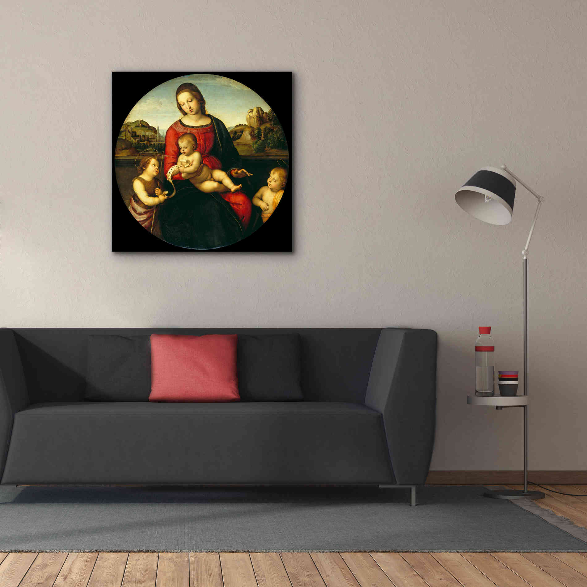 'Madonna with Child, St. John and a Child Saint' by Raphael, Canvas Wall Art,37 x 37