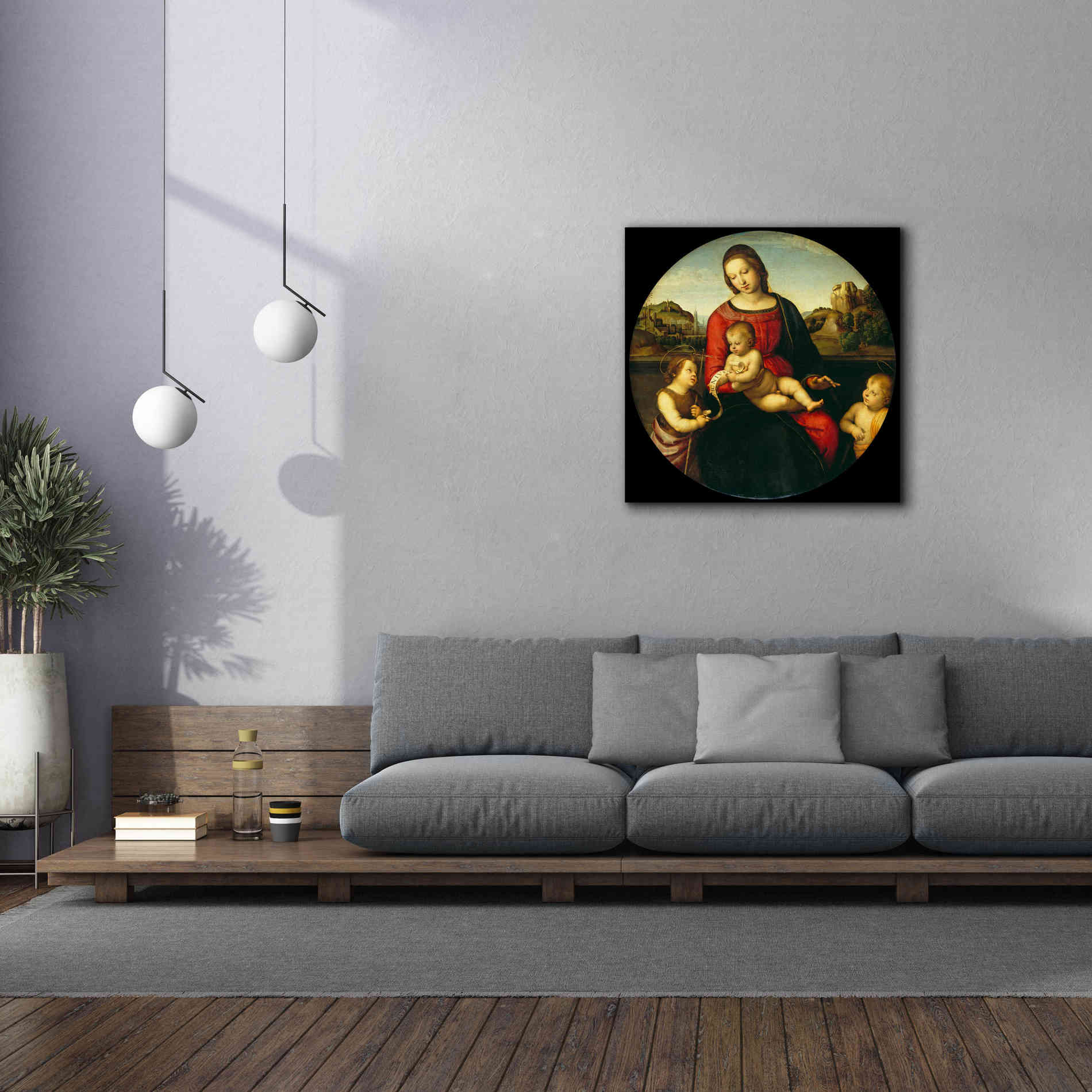 'Madonna with Child, St. John and a Child Saint' by Raphael, Canvas Wall Art,37 x 37