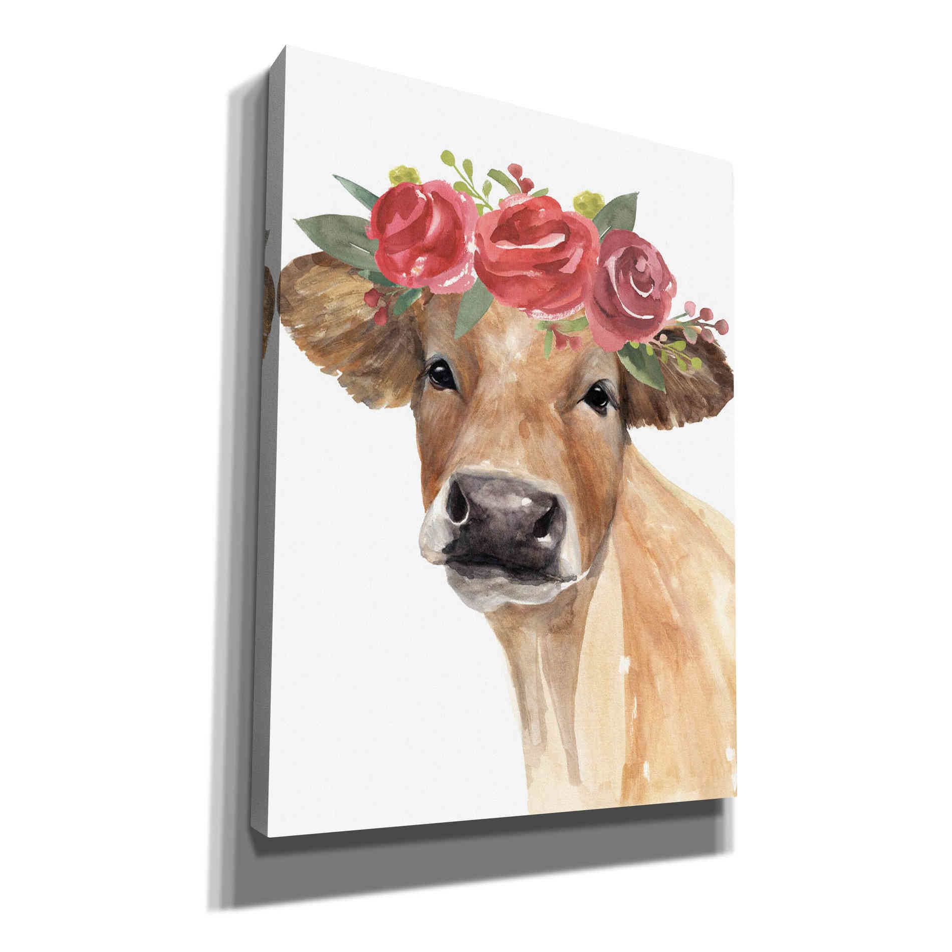 'Flowered Cow II' by Annie Warren, Canvas Wall Art