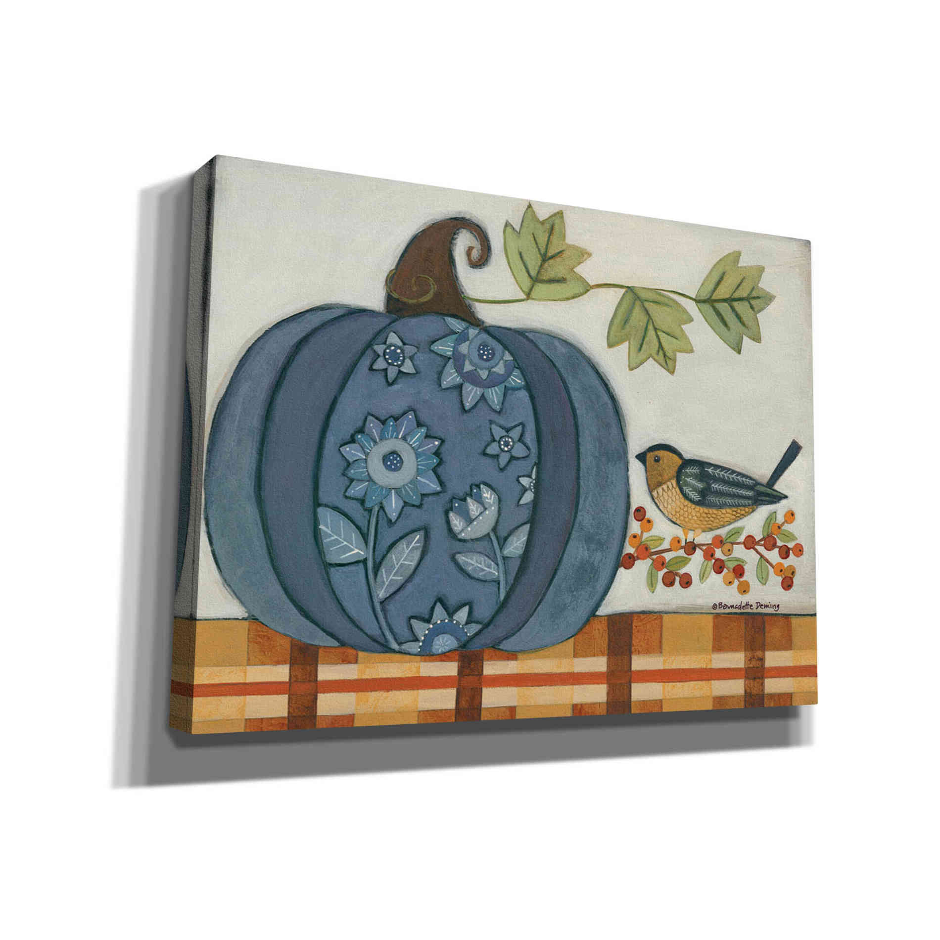 "Blue Patterned Pumpkin" by Bernadette Deming, Canvas Wall Art