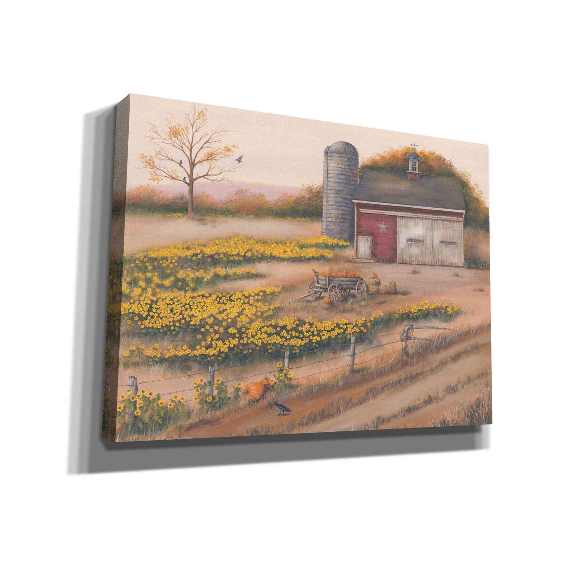 'Barn & Sunflowers I' by Pam Britton, Canvas Wall Art