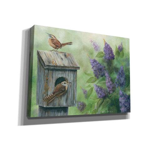 Image of 'Wrens & Lilacs' by Pam Britton, Canvas Wall Art