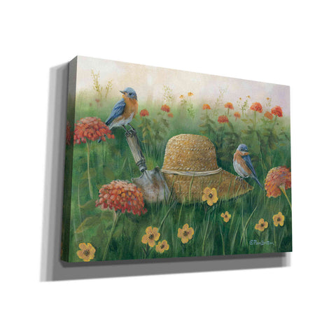 Image of 'Bluebirds & Straw Hat' by Pam Britton, Canvas Wall Art