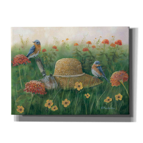 Image of 'Bluebirds & Straw Hat' by Pam Britton, Canvas Wall Art