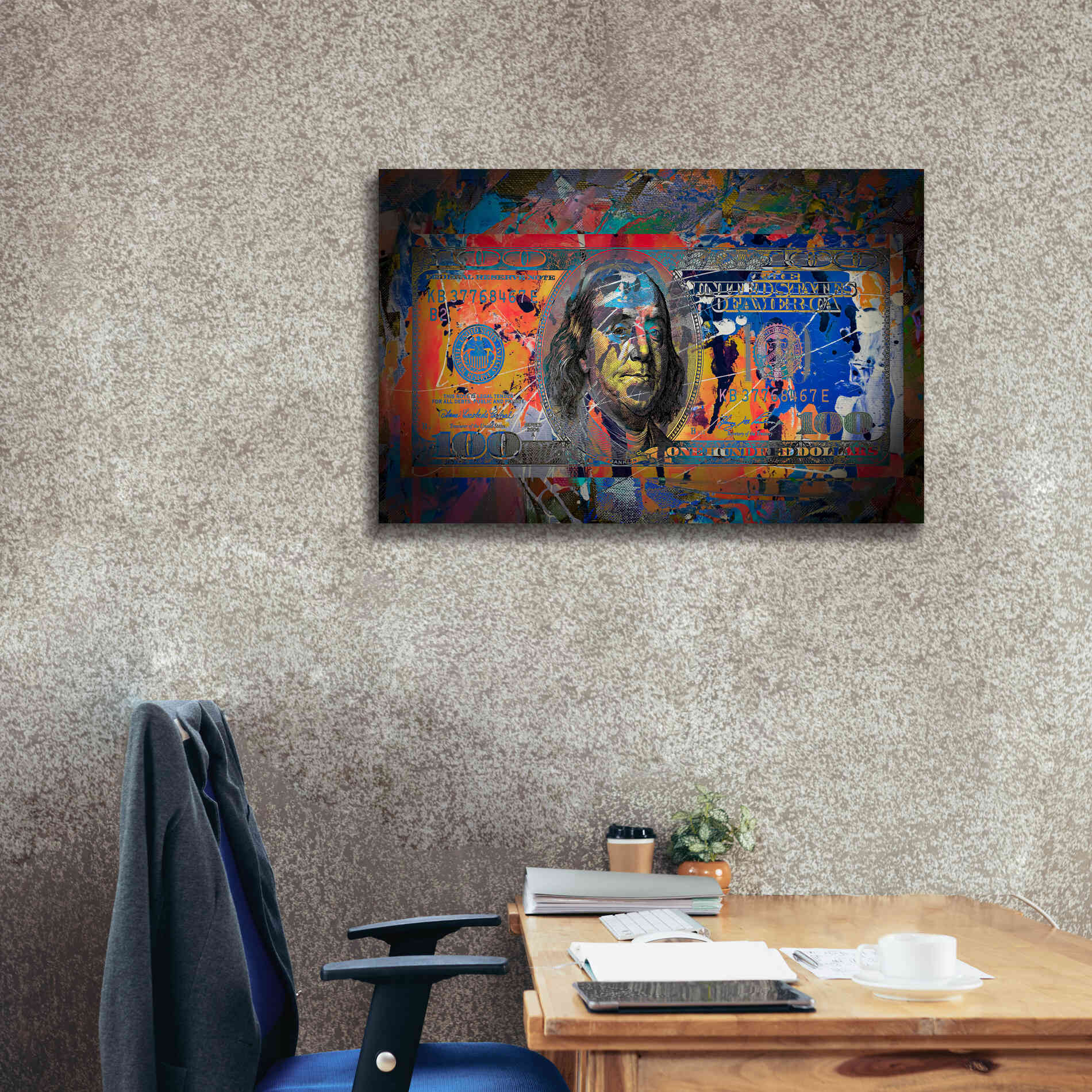 'Benjamin's Hundreds ' by Epic Portfolio Giclee Canvas Wall Art,40x26