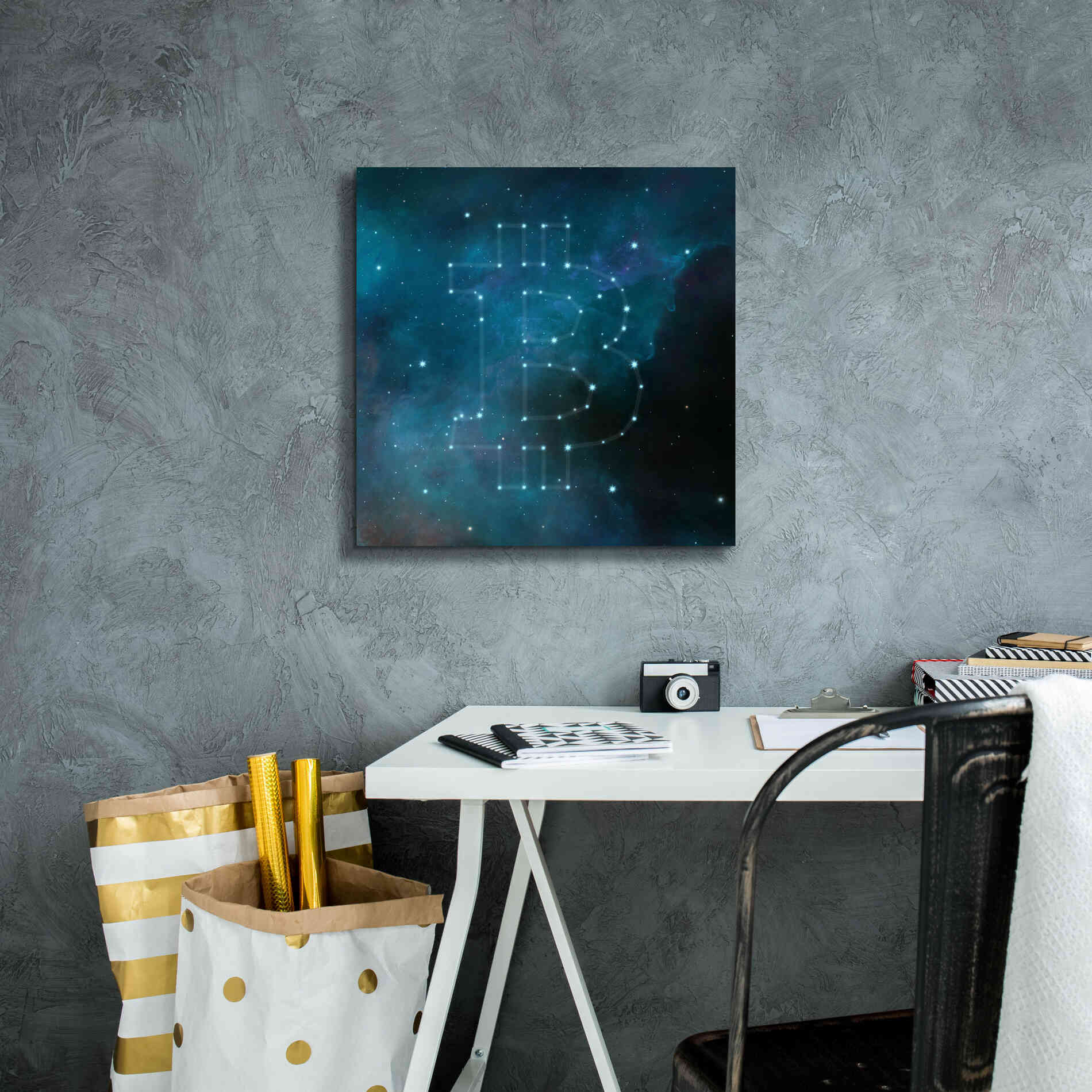 'Bitcoin Constellation II' by Epic Portfolio, Giclee Canvas Wall Art,18x18