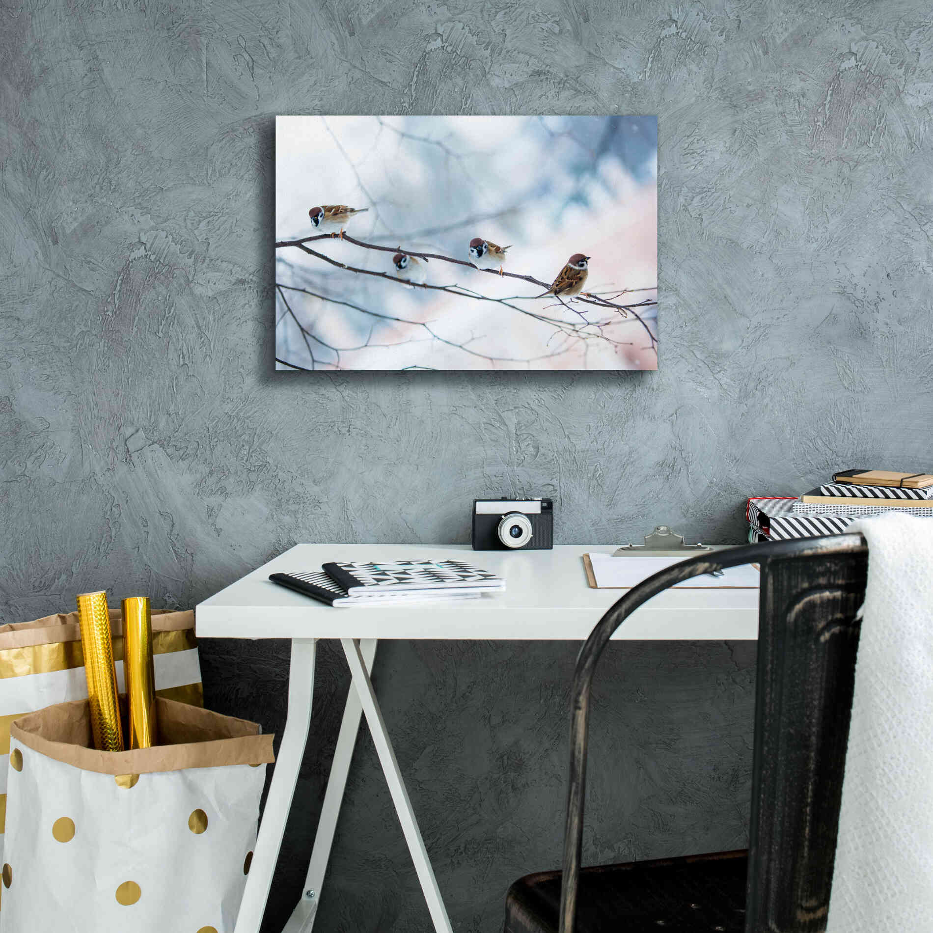 'Bird Feeders Treehouse' by Epic Portfolio, Giclee Canvas Wall Art,18x12