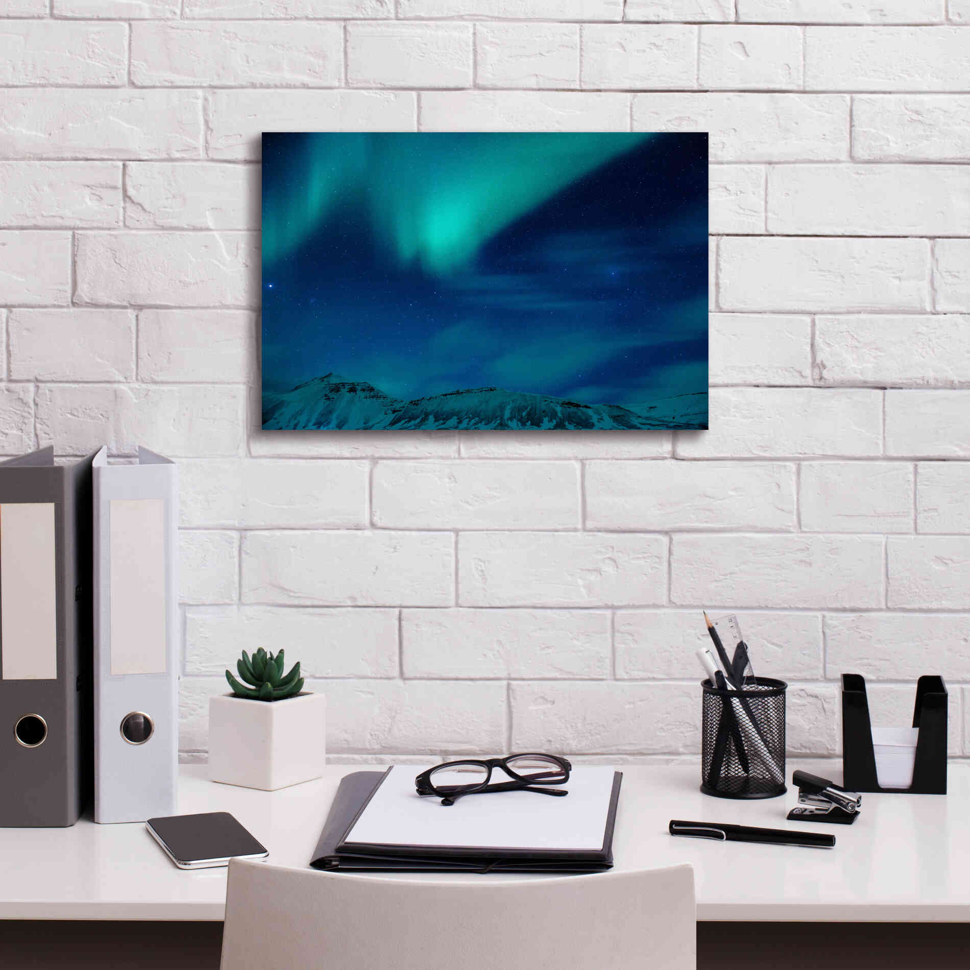 'Amazing Northern Lights Blue' by Epic Portfolio, Giclee Canvas Wall Art,18x12
