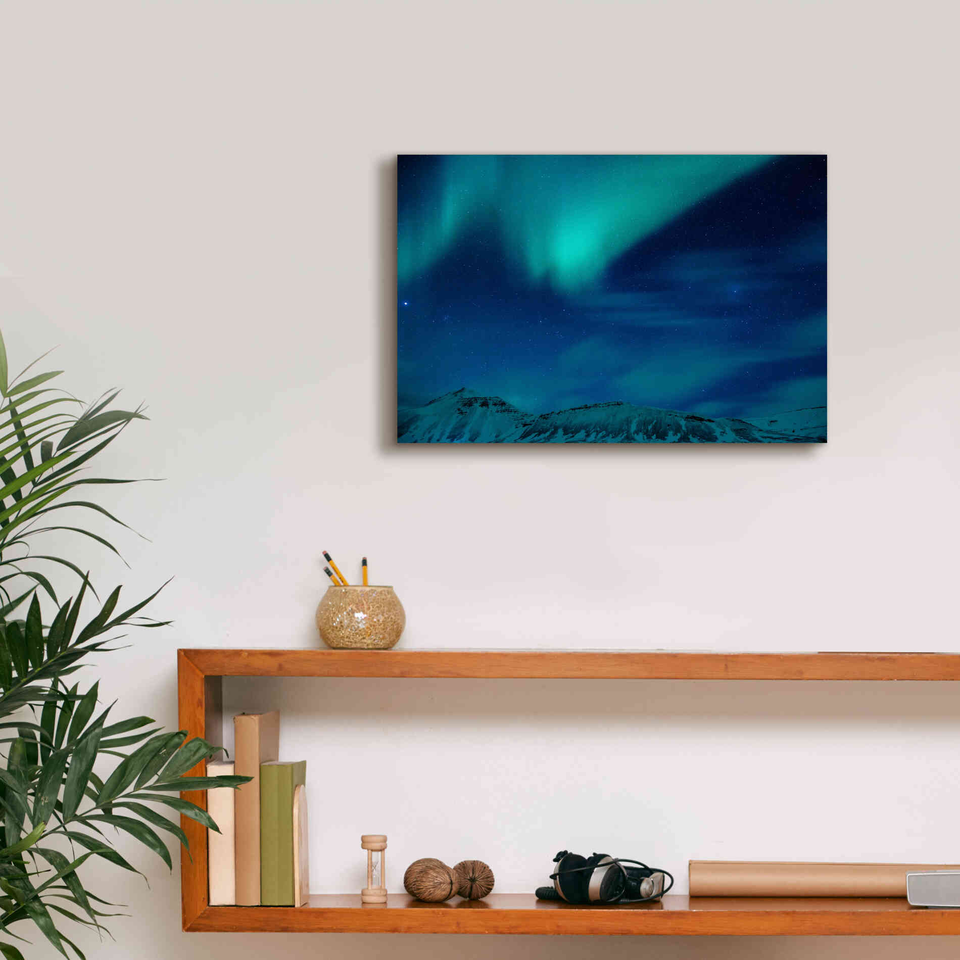 'Amazing Northern Lights Blue' by Epic Portfolio, Giclee Canvas Wall Art,18x12