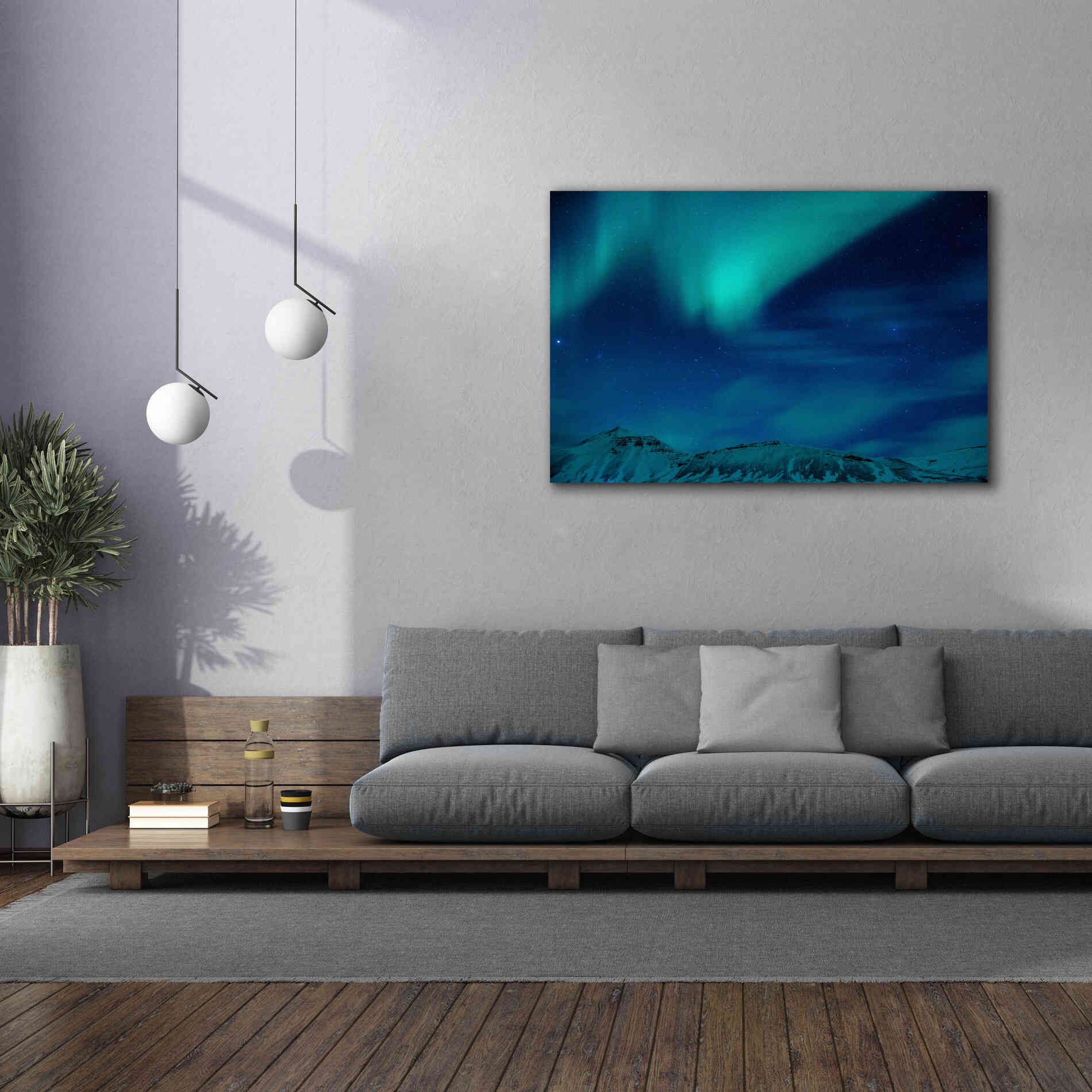 'Amazing Northern Lights Blue' by Epic Portfolio, Giclee Canvas Wall Art,60x40