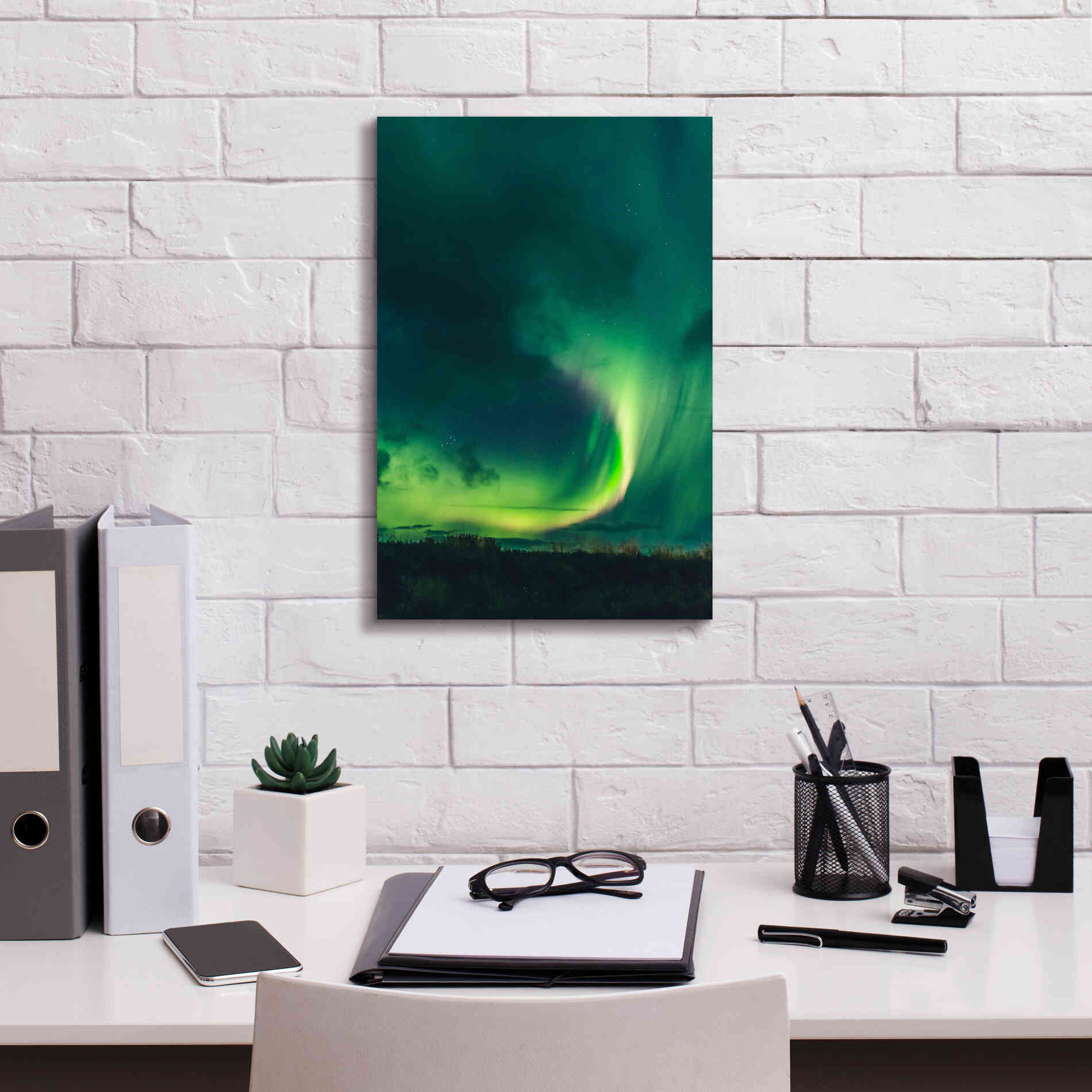 'Amazing Northern Lights Green' by Epic Portfolio, Giclee Canvas Wall Art,12x18