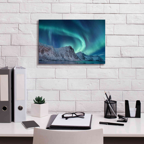 Image of 'Aurora Borealis In Norway Green' by Epic Portfolio, Giclee Canvas Wall Art,18x12