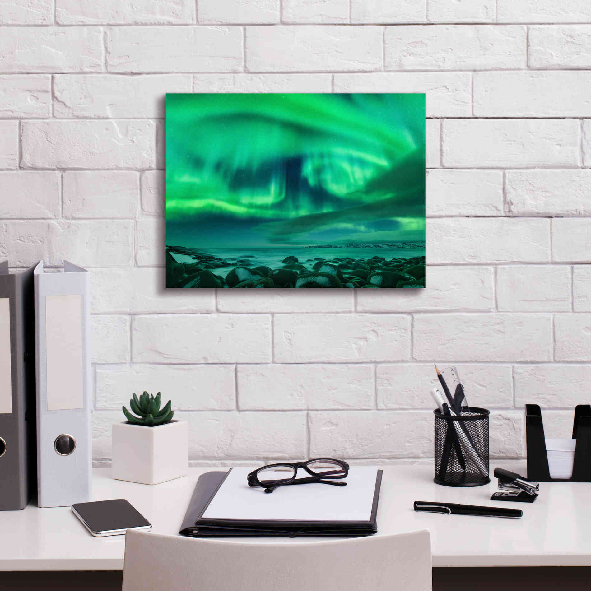 'Aurora Borealis Over Ocean' by Epic Portfolio, Giclee Canvas Wall Art,16x12