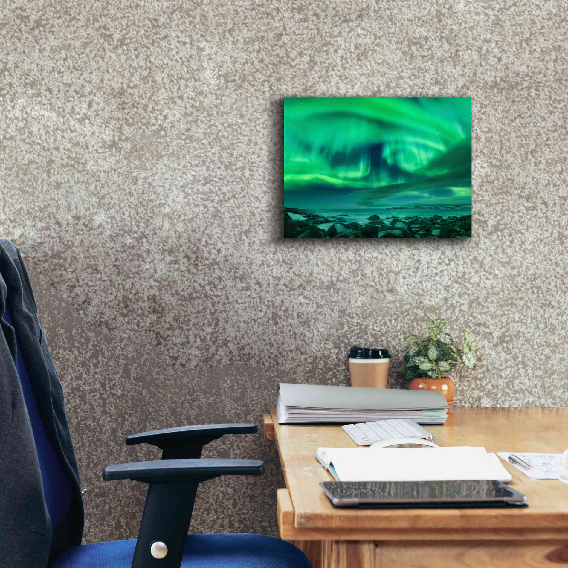 'Aurora Borealis Over Ocean' by Epic Portfolio, Giclee Canvas Wall Art,16x12