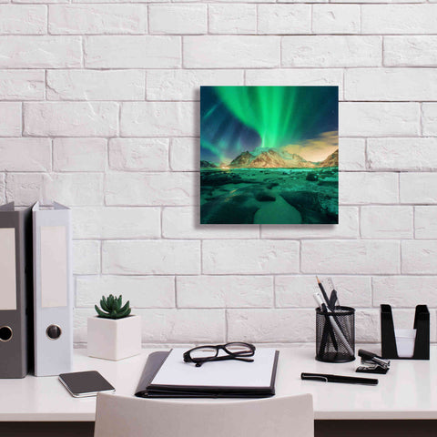 Image of 'Aurora Over Snowy Mountains' by Epic Portfolio, Giclee Canvas Wall Art,12x12