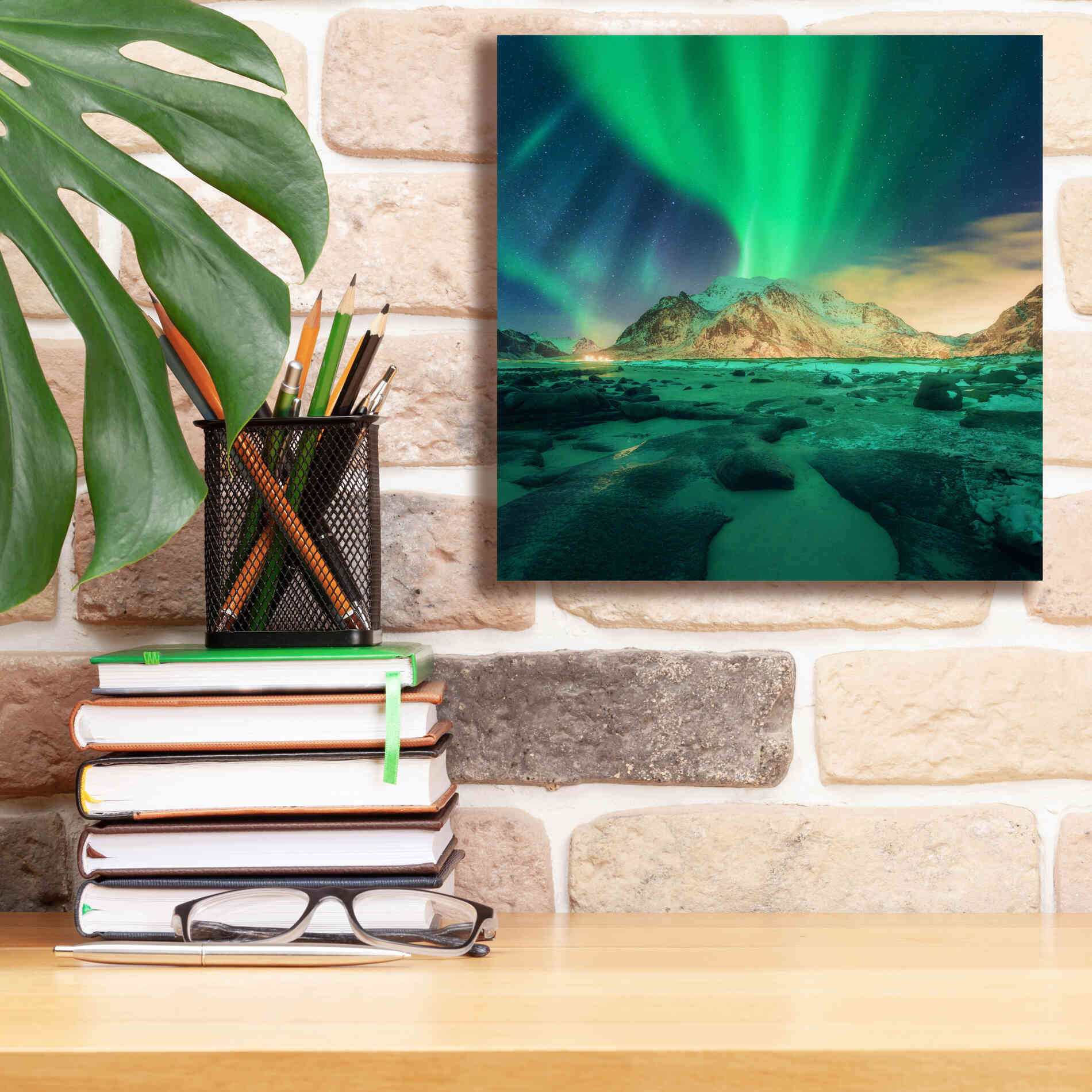 'Aurora Over Snowy Mountains' by Epic Portfolio, Giclee Canvas Wall Art,12x12