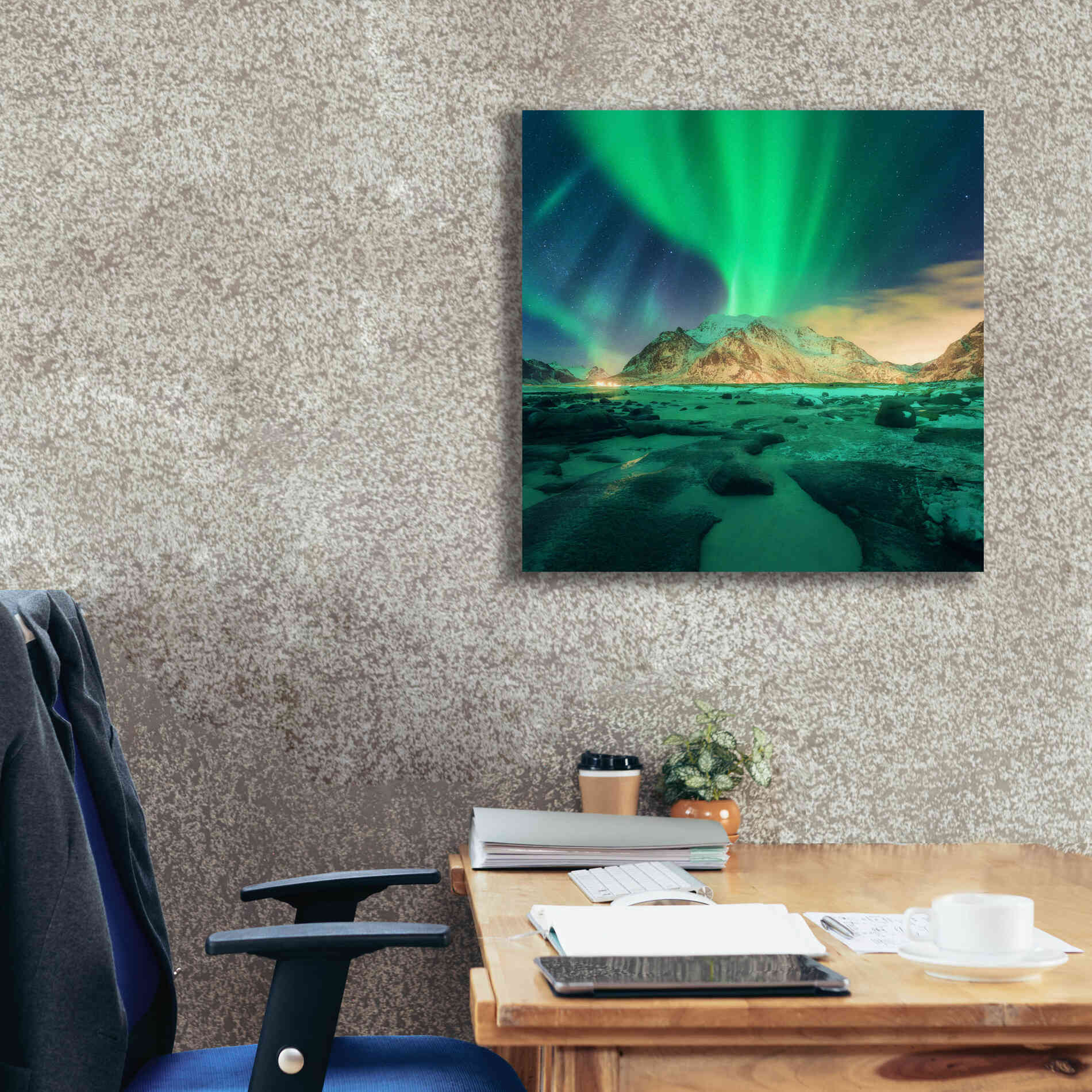 'Aurora Over Snowy Mountains' by Epic Portfolio, Giclee Canvas Wall Art,26x26