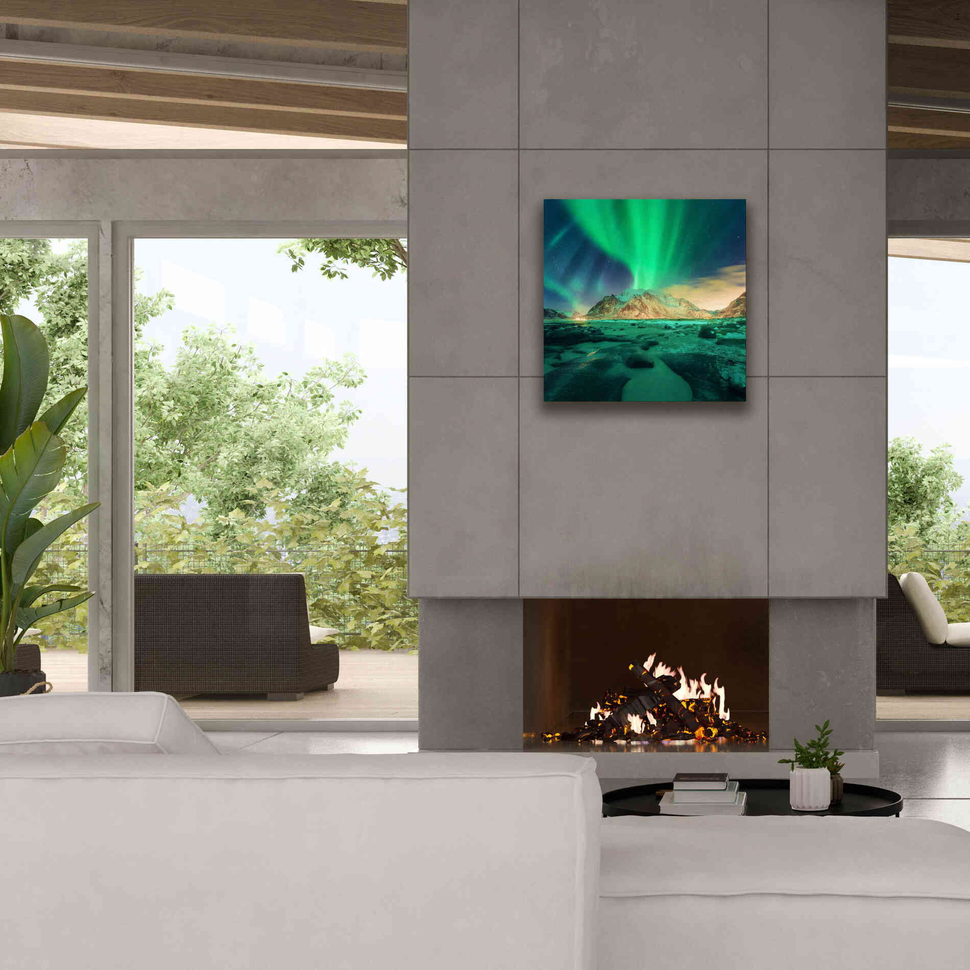 'Aurora Over Snowy Mountains' by Epic Portfolio, Giclee Canvas Wall Art,26x26