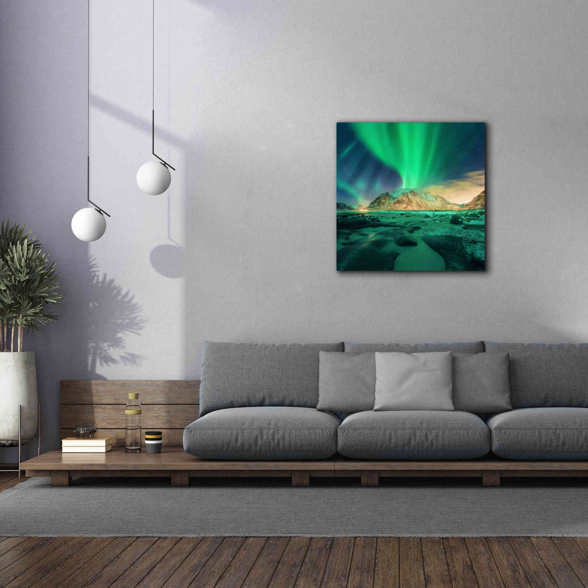 'Aurora Over Snowy Mountains' by Epic Portfolio, Giclee Canvas Wall Art,37x37