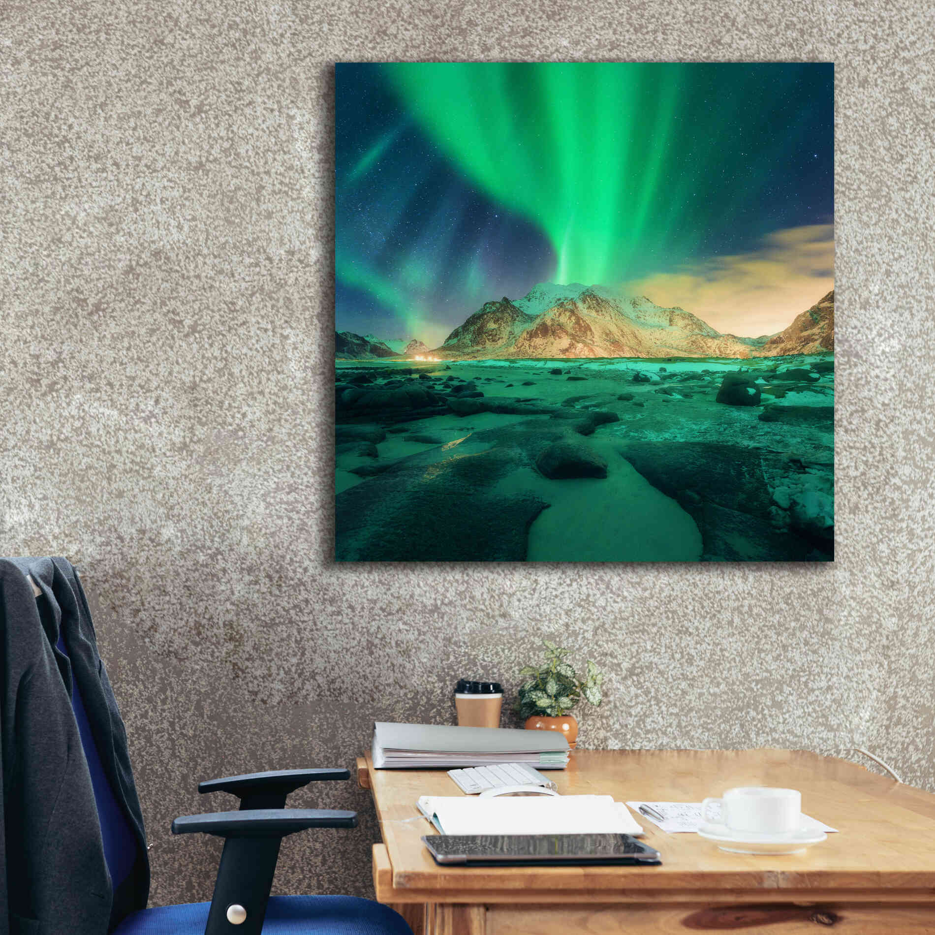 'Aurora Over Snowy Mountains' by Epic Portfolio, Giclee Canvas Wall Art,37x37