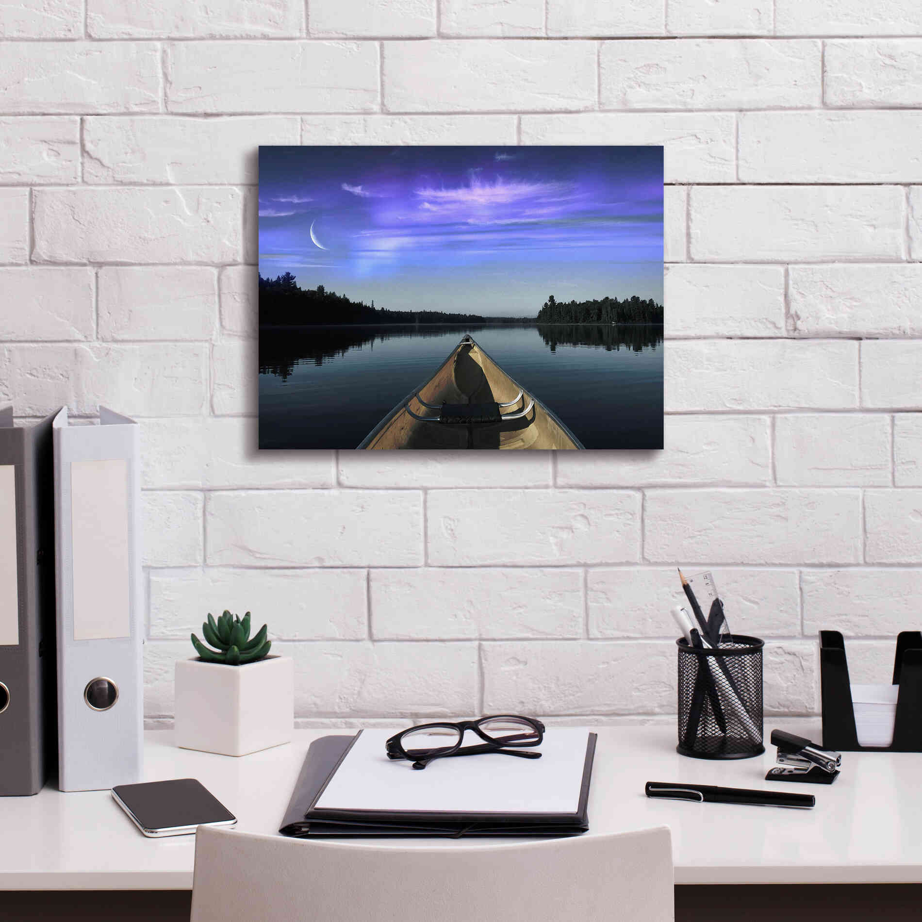 'Canoeing Under The Northern Lights' by Epic Portfolio, Giclee Canvas Wall Art,16x12