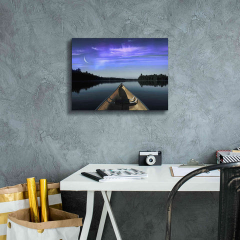 Image of 'Canoeing Under The Northern Lights' by Epic Portfolio, Giclee Canvas Wall Art,16x12