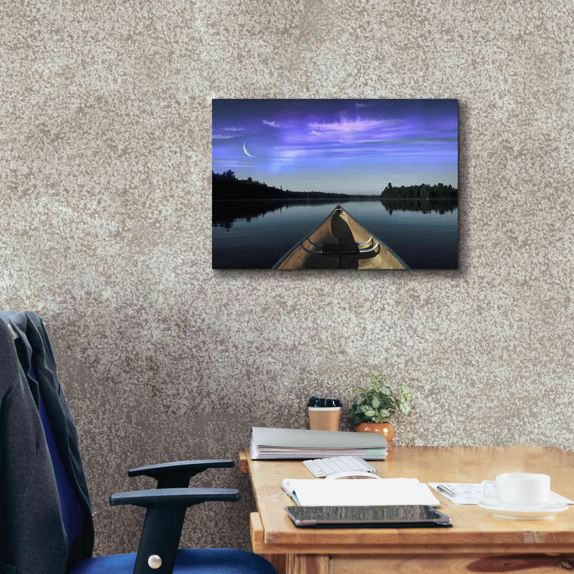 'Canoeing Under The Northern Lights' by Epic Portfolio, Giclee Canvas Wall Art,26x18