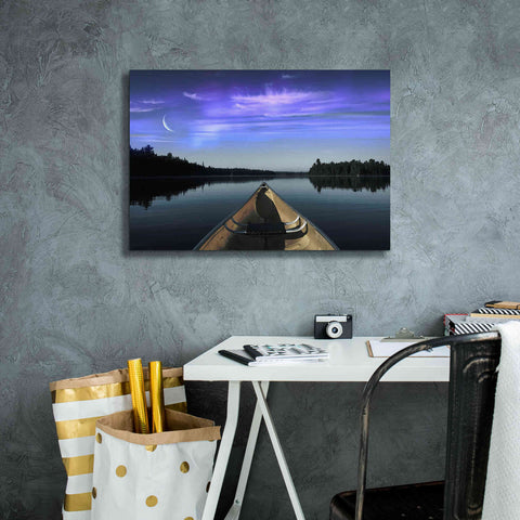 Image of 'Canoeing Under The Northern Lights' by Epic Portfolio, Giclee Canvas Wall Art,26x18