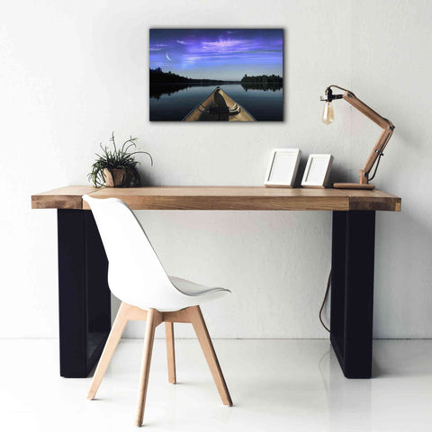 Image of 'Canoeing Under The Northern Lights' by Epic Portfolio, Giclee Canvas Wall Art,26x18