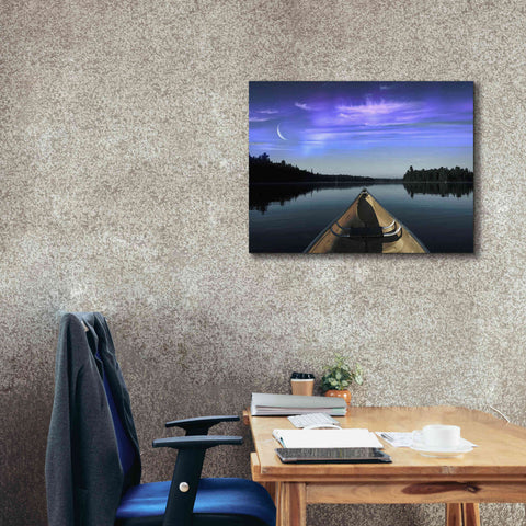 Image of 'Canoeing Under The Northern Lights' by Epic Portfolio, Giclee Canvas Wall Art,34x26