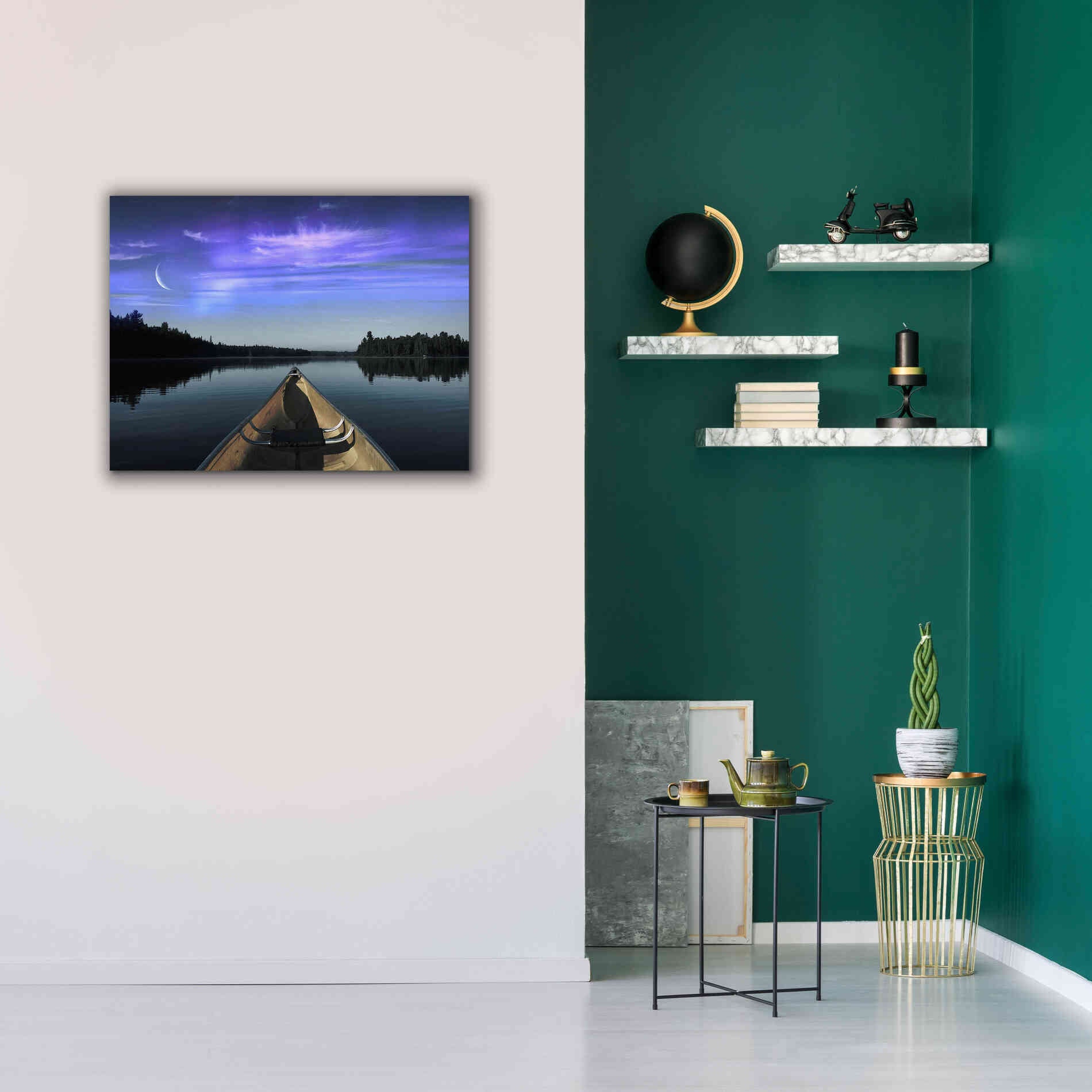 'Canoeing Under The Northern Lights' by Epic Portfolio, Giclee Canvas Wall Art,34x26