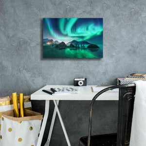 'Green Aurora Borealis And People' by Epic Portfolio, Giclee Canvas Wall Art,18x12