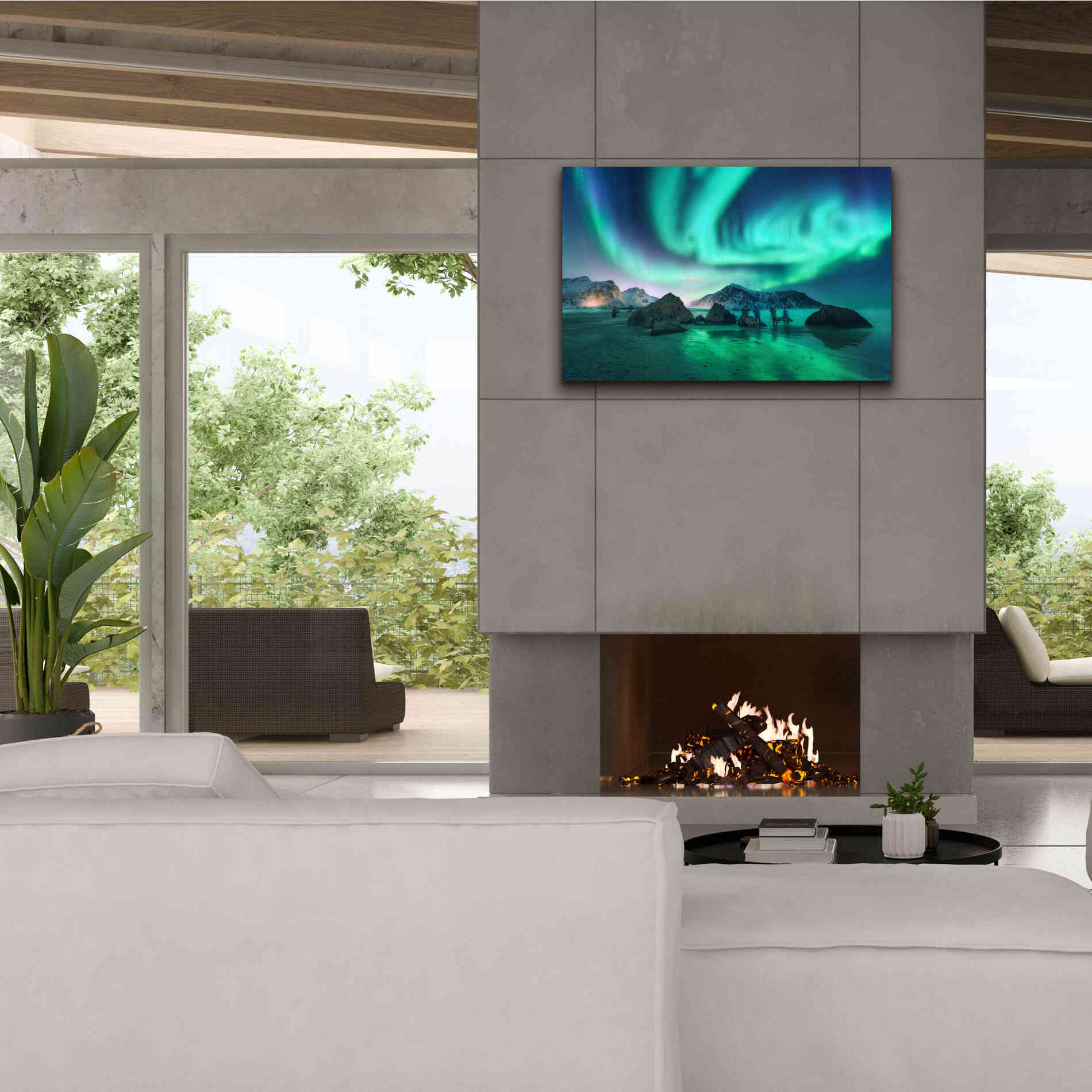 'Green Aurora Borealis And People' by Epic Portfolio, Giclee Canvas Wall Art,40x26