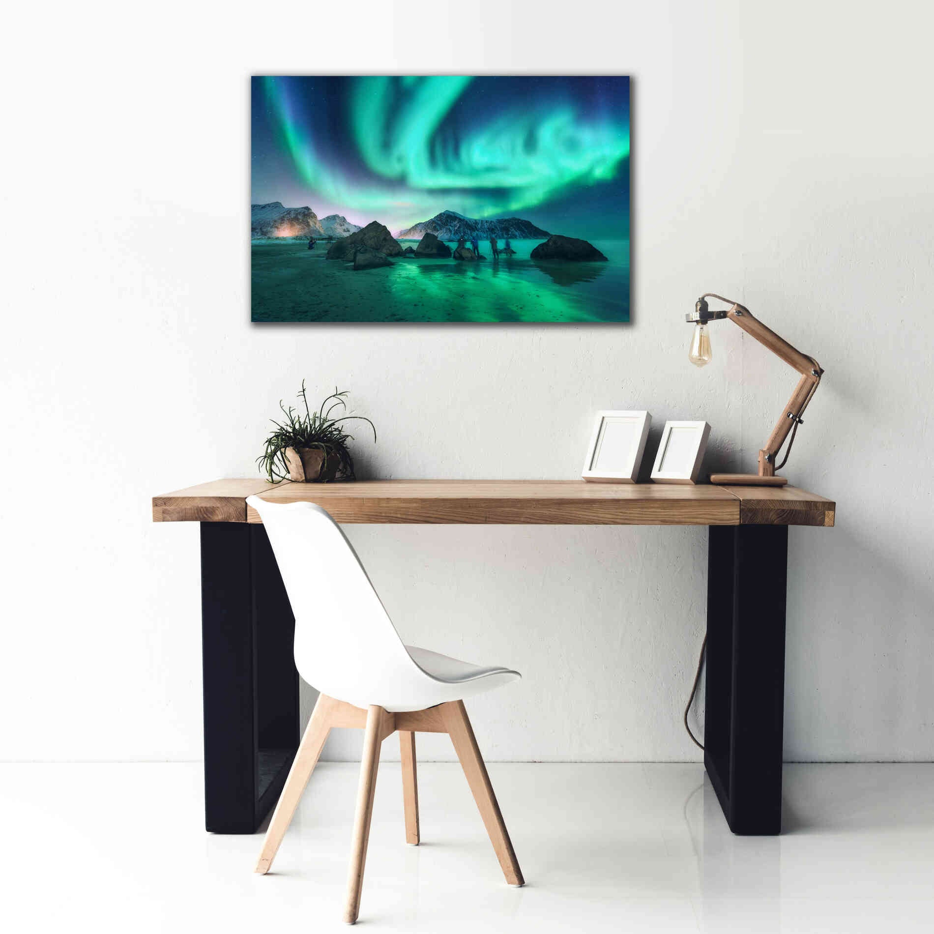 'Green Aurora Borealis And People' by Epic Portfolio, Giclee Canvas Wall Art,40x26