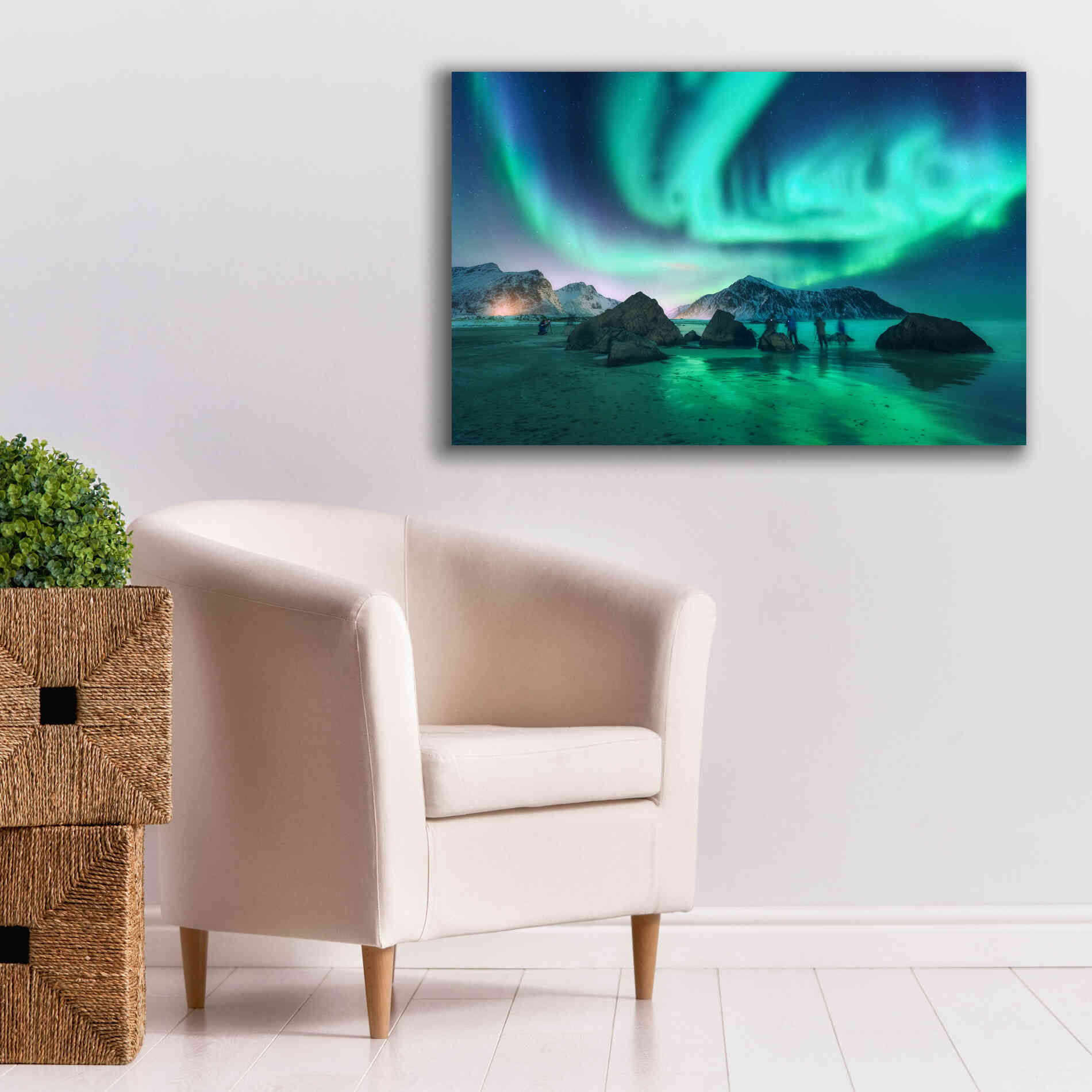 'Green Aurora Borealis And People' by Epic Portfolio, Giclee Canvas Wall Art,40x26