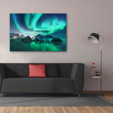 Image of 'Green Aurora Borealis And People' by Epic Portfolio, Giclee Canvas Wall Art,60x40