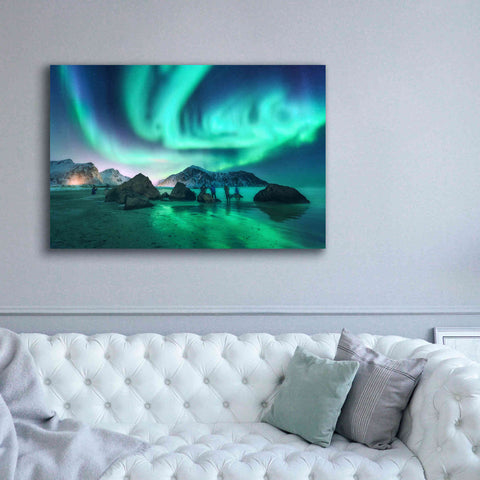 Image of 'Green Aurora Borealis And People' by Epic Portfolio, Giclee Canvas Wall Art,60x40