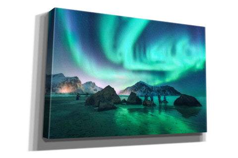 Image of 'Green Aurora Borealis And People' by Epic Portfolio, Giclee Canvas Wall Art