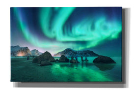 'Green Aurora Borealis And People' by Epic Portfolio, Giclee Canvas Wall Art